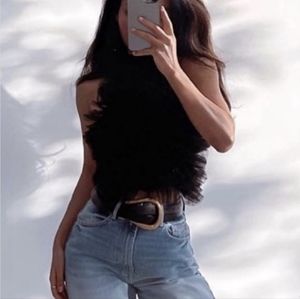 ZARA Tulle HALTER KNIT Top BLACK XS,S,M